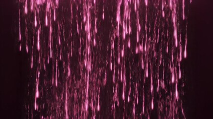 Dynamic abstract background featuring a mesmerizing cascade of vibrant magenta and pink glowing particles, creating a futuristic and energetic flow of light and motion against a dark backdrop - Powered by Adobe