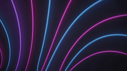 Vibrant neon light trails in purple and blue on dark background