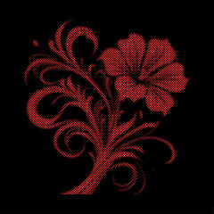 Floral design with halftone effect on black background vector