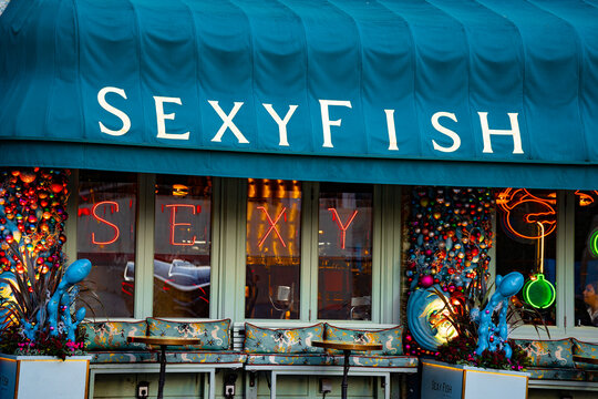Sexy Fish High-End, Japanese-Inspired Seafood Restaurant Sign, Logo, Berkeley Square, London, England, UK &mdash; 30 December 2025