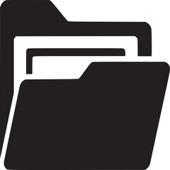 A simplistic black folder icon with white background for file organization and storage symbolization