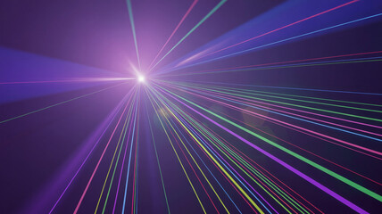 Vibrant multicolored light beams radiating from glowing center