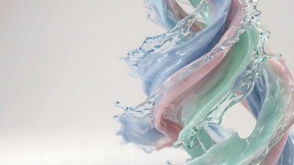 Fototapeta premium Vibrant liquid splash in motion against a soft gray background captured from a dynamic viewpoint, referencing 018.jpg