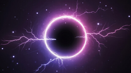 Electric purple circle with lightning bolts in space