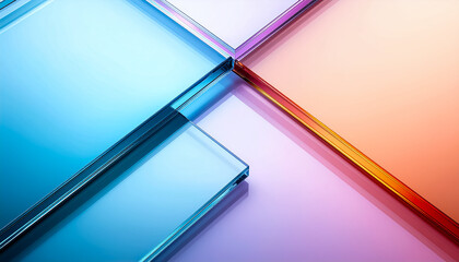 Clean Geometric Composition of Colored Glass Panels with Soft Light and Elegant Minimalist Shadows