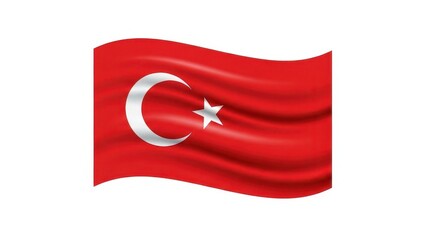 Waving Turkish national flag with crescent star.