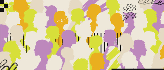 abstract people crowd group background pattern, concept of creative social community of diverse people man and woman from different cultures multi ethnic international 