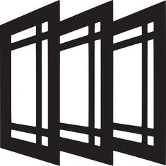 Three black framed windows arranged in a row against a white background creating a modern design