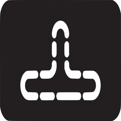 A stylized white clothes hanger icon with dashed lines on a black rounded rectangle background