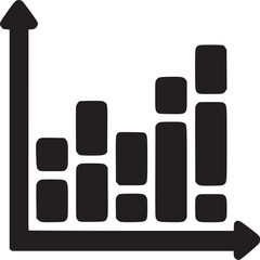 A black and white bar graph with an upward trend on a plain white background in minimalist style