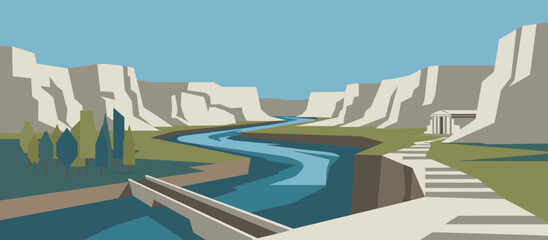 Sad brown hunting dog being gently petted and hugged by its owner in a tender moment, depicted in a graphic, hand-drawn illustration style with bold outlines