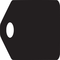 A simple black price tag with a hole on the left side and rounded corners on a white background
