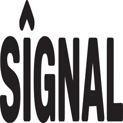 A black and white image displaying the word signal with an arrow above the letter i in bold font