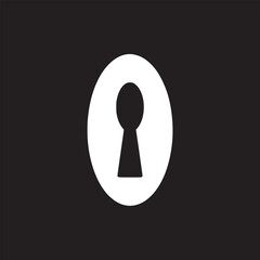 A graphic of a keyhole in black on a white circle against a solid black background with soft lighting