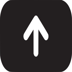 A simple black rectangle with rounded corners and a white arrow pointing upwards in the center