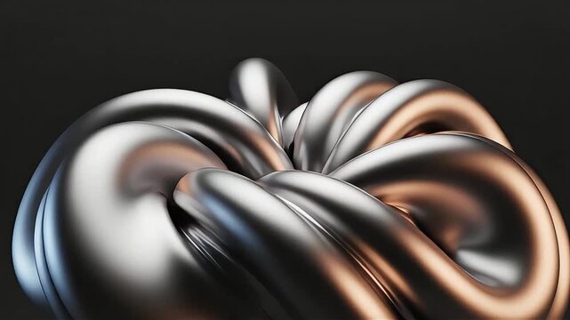 Abstract metallic torus knot shape morphing and flowing with beautiful reflections on dark background, cinematic motion