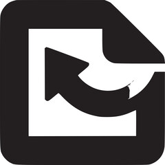 Black document icon with a curved arrow suggesting a return or refresh action in simple design