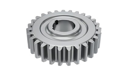 Shiny silver metal gear cogwheel isolated on white background for industrial engineering concept