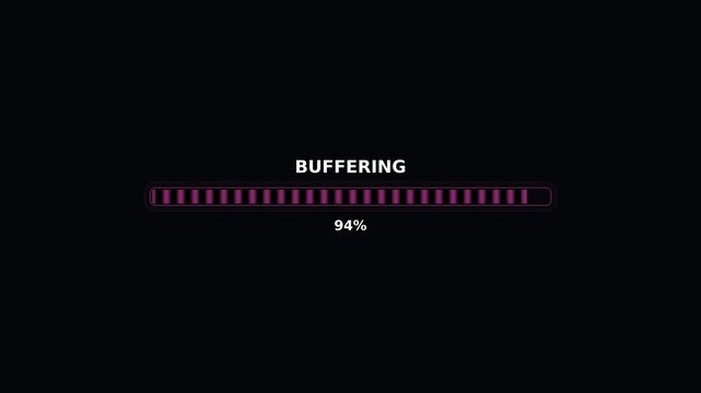 Progress bar on a black screen shows buffering status at one hundred percent during video playback
