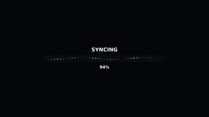 Progress bar visual for video loading showing syncing status at full completion and indicating readiness for playback