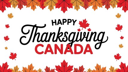 Happy thanksgiving canada graphic with autumn leaves