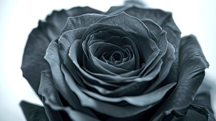 Elegant Close-Up of a Black Rose in Full Bloom on White Background, Symbolizing Mystery, Romance, and Sophistication in Nature. Concept of gothic style, dark romance, symbolic beauty, love, loss