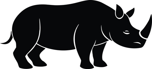 Powerful black rhinoceros silhouette illustration, Majestic safari wildlife creature icon © Your Shop