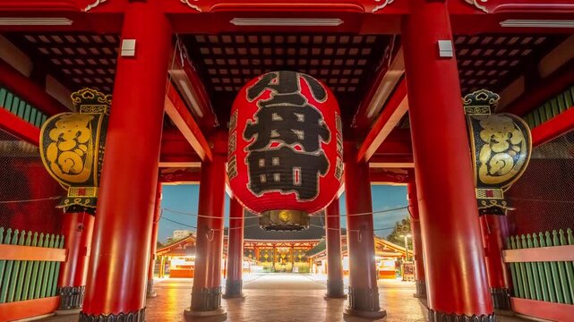 4k timelapse of temple in Asakusa, Tokyo, Japan. the lantern displays the name of the town, and the Chinese words on the board. iconic landmark	