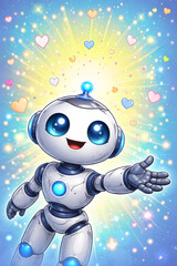 Cute smiling robot with hearts representing empathy and emotional connection