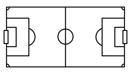 Football Ground Top View Diagram With Black Outline on White Background, Soccer Field Layout Plan Illustration © Partha