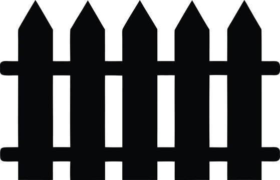 Black silhouette picket fence icon, Traditional residential property enclosure symbol