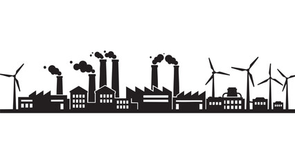 Obraz premium industrial factory with smokestacks and wind turbines on transparent background