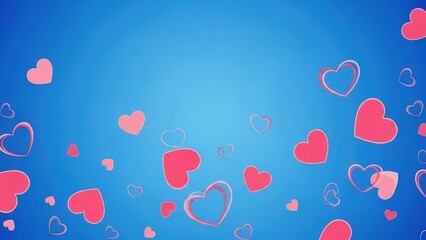 Falling hearts animation on vibrant blue textured background for romance theme