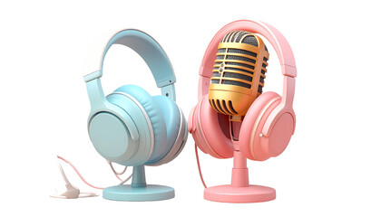 Microphone and Headphones Isolated on Transparent Background