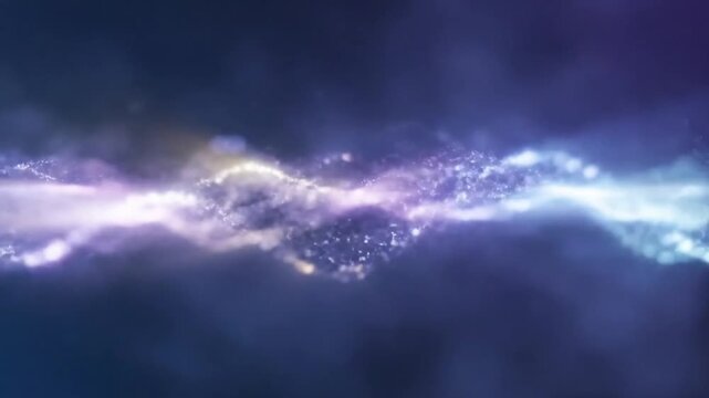 Glowing stream of light particles in deep blue tones, Echoes of Light abstract motion background with copy space