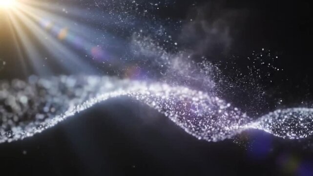 Sunlight rays illuminating cosmic dust particles on dark background, Echoes of Light abstract space concept with copy space