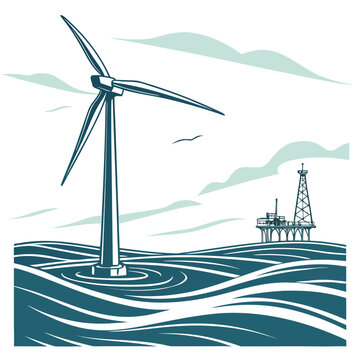 An offshore wind turbine generating clean energy in the ocean