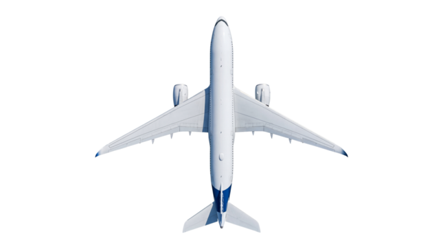Commercial airplane seen from above on transparent background - Powered by Adobe