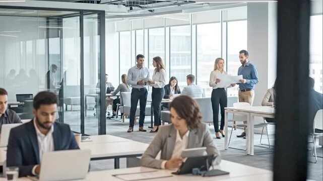 Modern Business Team Working in Corporate Office Environment