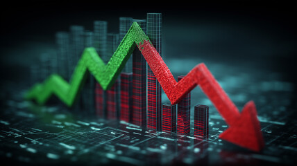 A fluctuating financial chart with rising and falling bars illustrating market volatility economic risk and investment uncertainty.
