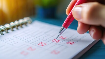 Checklist Planning Concept with Hand Marking Tasks in Notebook