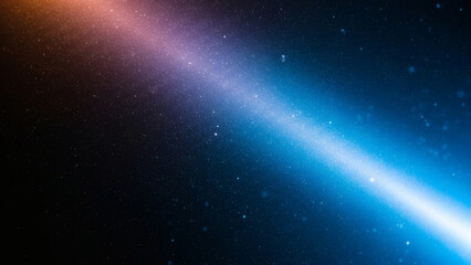 Blue light leaks and gradient over an abstract grainy background. Grainy colorful warm blue light leaks on a black background with a dust texture. Blue wavy abstract background for presentation