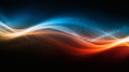 Blue light leaks and gradient over an abstract grainy background. Grainy colorful warm blue light leaks on a black background with a dust texture. Blue wavy abstract background for presentation