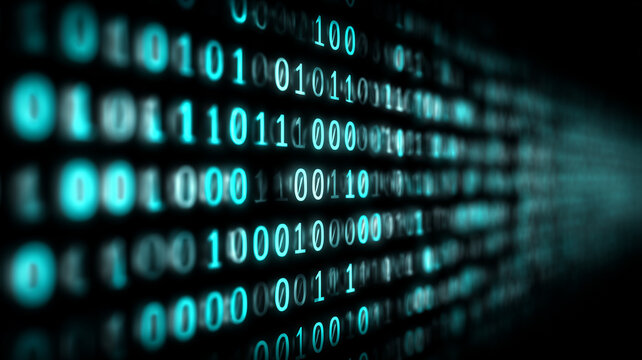 A tunnel of binary code illustrating digital data transmission, computational logic and abstract information processing systems.
