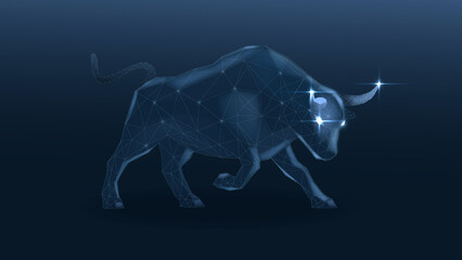 A luminous bull symbolizes strength and determination, illustrated with starry constellations on a dark background.