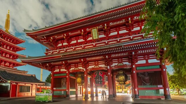 4k timelapse of temple in Asakusa, Tokyo, Japan. the lantern displays the name of the town, and the Chinese words on the board. iconic landmark	