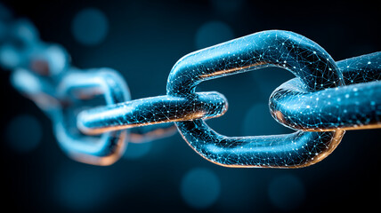 A digital chain link structure illustrating blockchain connectivity secure networks and decentralized technology concepts.