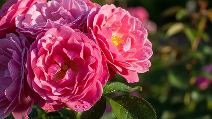Obraz premium Pink Roses in Bloom with Soft Focus and Vibrant Colors in Macro Photography for Floral Design