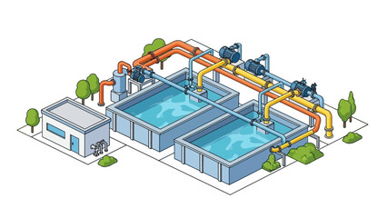 Fototapeta premium Industrial Water Treatment Facility with Pumps and Pipelines