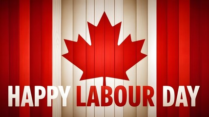 Happy labour day message with canadian flag and maple leaf